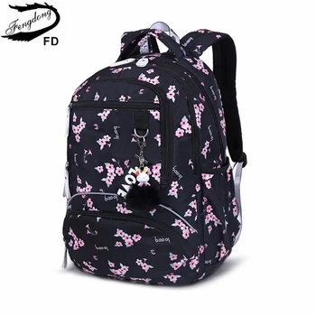 Fengdong Cherry blossoms школьный рюкзак для женщин, черная розовая цветочная сумка для книг, школьные сумки для девочек, милая сумка для книг с цветами