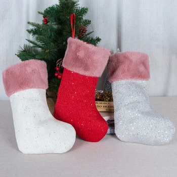 2023 Новые Рождественские чулки, подарочный пакет для подвесных носков, Подарочный пакет для рождественских конфет для домашнего декора стен Красный / серый / белый