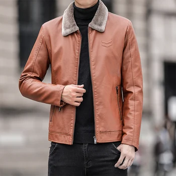 2023, Новая кожаная куртка для мужчин, Ветрозащитное дышащее мотоциклетное пальто, Тонкий меховой воротник, флис, Корейская уличная одежда для мужчин