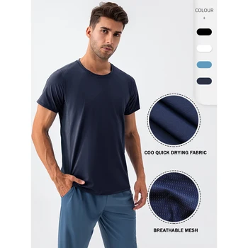 Мужская стильная сетчатая дышащая футболка с коротким рукавом, быстросохнущая Спортивная футболка с круглым вырезом, свободный топ для бега