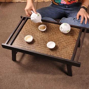 Складной чайный столик из массива дерева, сплетенный из бамбука, татами на окне, балконный столик, простой японский чайный столик, переносной настольный столик