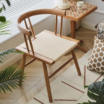 Современные чайные стулья со спинкой из массива дерева для учебы, обеденный стул для проживания в семье, обеденный стул из ретро-веревки, домашняя китайская мебель для столовой