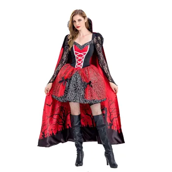 Женский костюм вампира для косплея, наряд для вечеринки на Хэллоуин, Карнавальное мини-платье с накидкой, женская праздничная Сексуальная кружевная одежда для шоу