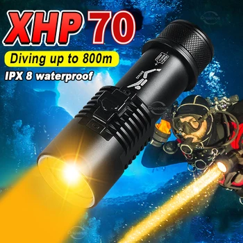 XHP70 Самый мощный светодиодный фонарик для подводного плавания IPX8 Водонепроницаемая лампа для подводного плавания с батареей 26650 и ручной веревкой