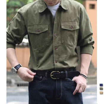 Винтажные рубашки-карго, мужские осенние американские Ретро Военные рубашки с длинным рукавом и отворотом, чистый хлопок, выстиранный Модный повседневный зимний топ, Новый