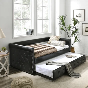 Кушетка с мягким ворсистым диваном-кроватью, с пуговицей и медным гвоздем на подлокотниках, оба размера Twin