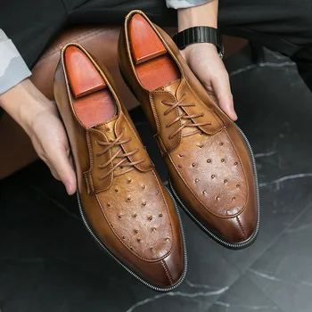 Новые мужские модельные туфли, дизайнерские деловые офисные лоферы на шнуровке, Повседневная офисная обувь для вождения, мужские кожаные свадебные туфли на плоской подошве для вечеринок