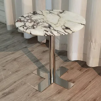 Легкий роскошный бытовой круглый стол из натурального мрамора из нержавеющей стали с новым дизайном небольшого круглого стола