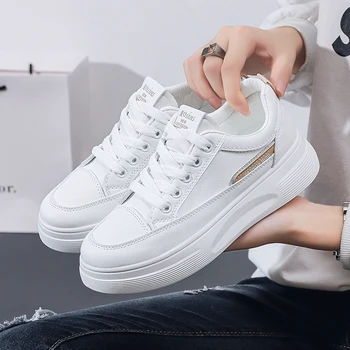 Белые кожаные кроссовки, женская обувь, дышащая обувь без шнуровки, удобная Корейская повседневная обувь для улицы 2023, Весна
