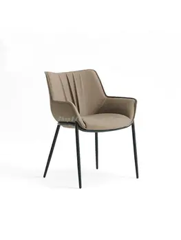 Кожаный минималистичный обеденный стул, дизайнерский стул с контрактной спинкой, подлокотником, книжным столом и стулом, современный повседневный стул для декорирования