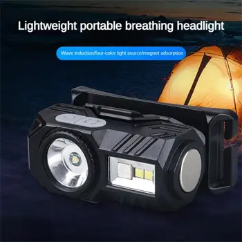 Мини-светодиодный налобный фонарь с датчиком движения, фонарь для кемпинга и рыбалки, зажим для зарядки Type-C, сильный свет, Сигнальная лампа, колпачок, зажимы