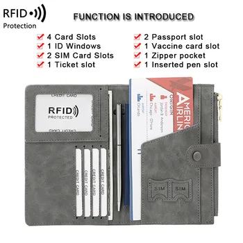 Противоугонный бумажник для паспорта RFID-держатель для паспорта, дорожный кошелек с застежкой-молнией, держатель для документов, многофункциональная дорожная сумка для паспорта