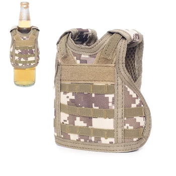 Тактический жилет для пивной бутылки, военный мини-жилет Molle, одежда для напитков, регулируемый противоскользящий жилет для кемпинга