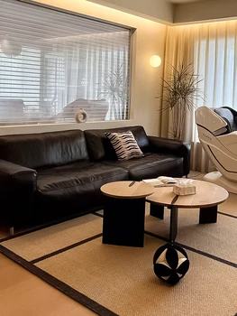 Итальянский высококачественный кожаный диван из тофу, скандинавский пуховый диван для гостиной, черный кожаный диван