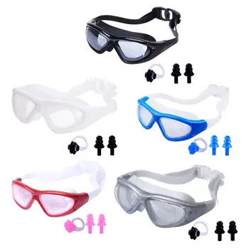 Плавательные очки с зажимом для носа и затычками для ушей, портативные противотуманные, прозрачные очки для плавания для подростков, женщин, мужчин, взрослых, водные виды спорта