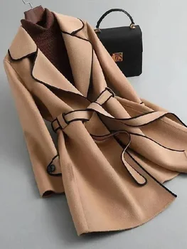 Элегантные полушерстяные смеси для женщин, уличная одежда с длинным рукавом, Корейские модные куртки, Однотонные пальто с отложным воротником 2023, новые Осенне-зимние пальто