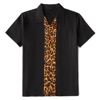 Мужская рубашка Винтаж 1950-х годов в стиле рокабилли, мужская рубашка в стиле рок-н-ролл с коротким рукавом, Леопардовая рубашка в шахматном порядке, футболка в стиле панк-рейв, ретро-хип-хоп